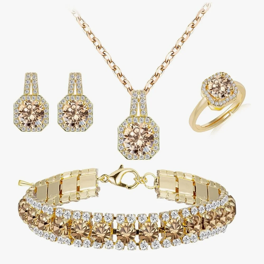Elegant Gold and Brown Jewelry‎ Set